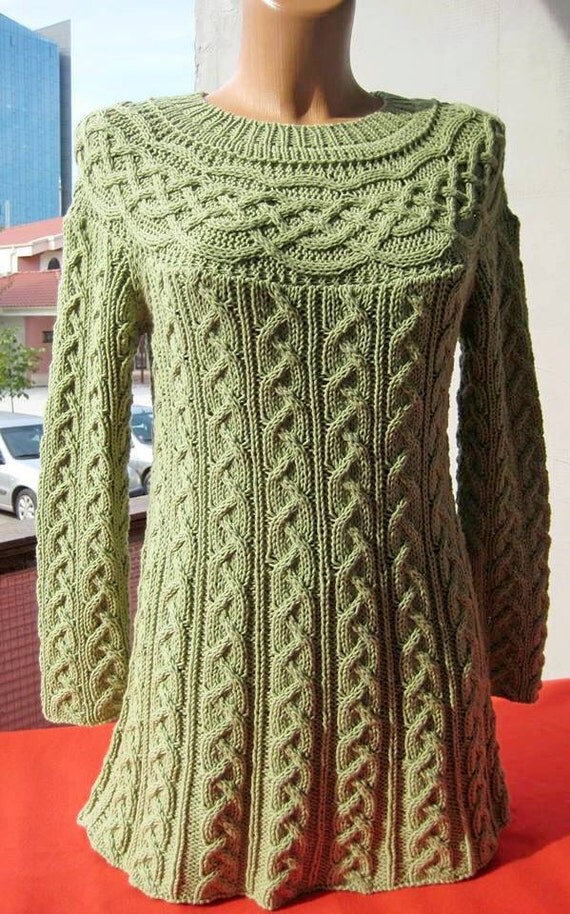 Women sweater olive green cotton sweater long sleeve tunic