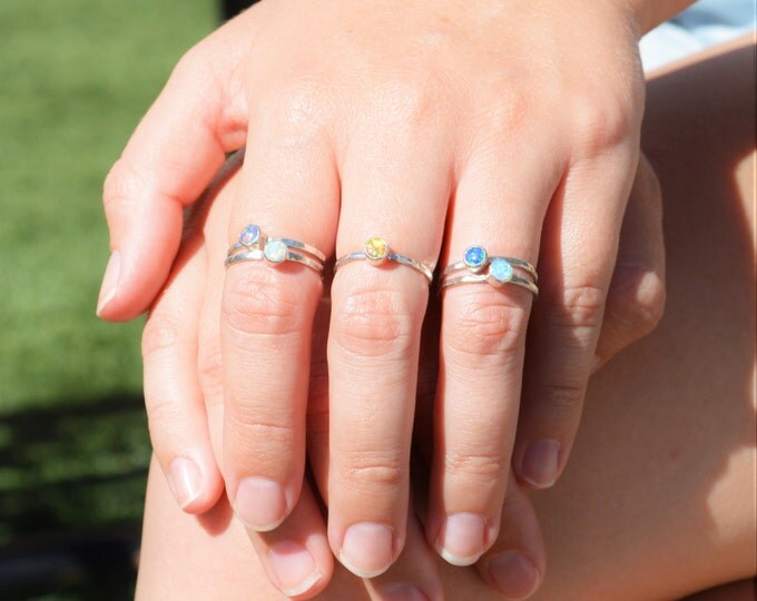 Grab 5 - Small Opal Rings, Opal Ring, Opal Jewelry, Stacking Ring, October Birthstone Ring, Opal Ring, Mothers Ring