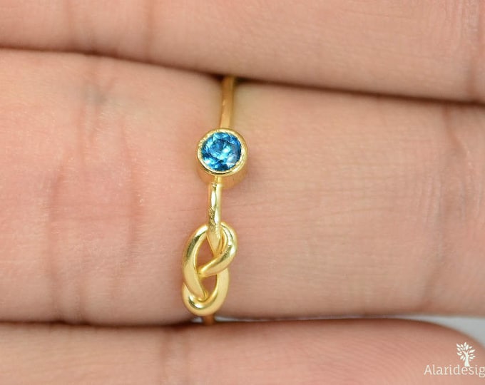 14k Blue Zircon Infinity Ring, 14k Gold Ring, Stackable Rings, Mother's Ring, December Birthstone Ring, Gold Infinity Ring, Gold Knot Ring