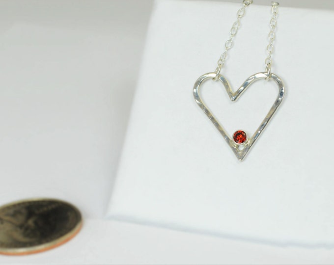 Garnet Heart Necklace, Sterling Silver, Mothers Necklace, January Birthstone Necklace, Garnet Necklace, Mother's Necklace, Heart Pendant