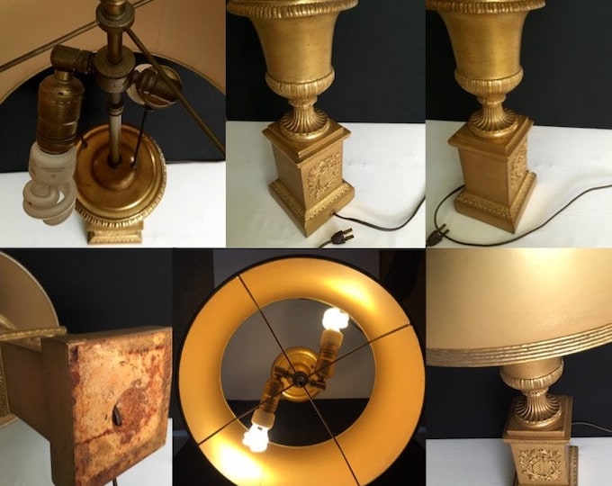 Storewide 25% Off SALE Vintage Golden Hollywood Regency Stiffel Table Lamp Featuring Original Lampshade & Pull Chains