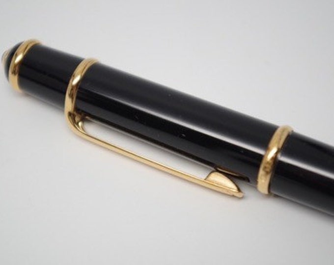 Storewide 25% Off SALE Authentic Cartier Retractable Diabolo Ballpoint Pen With Signature Cobalt Cabochon Crown Featuring Sleek Black And Go