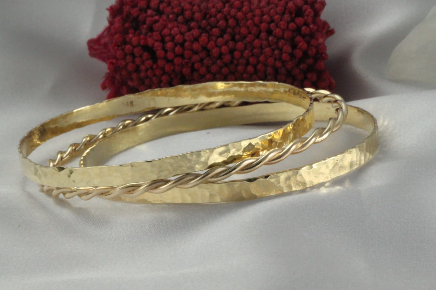 14k Wedding Bangles Set Of Hammered Bangle3 Solid 14k GOLD