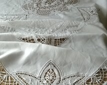 Large antique lace tablecloth with beautiful hand-made inset lace and ...
