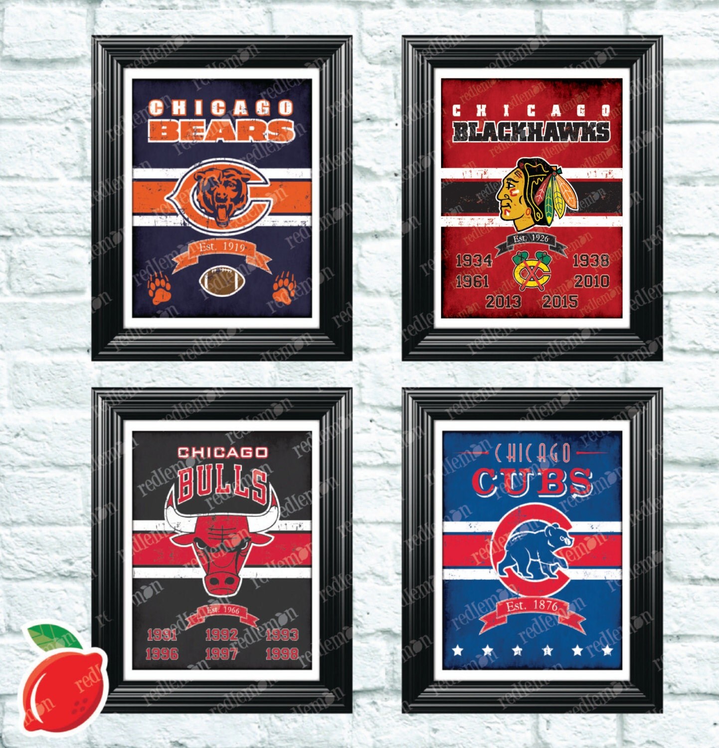 Set of 4 Vintage Style Chicago Sports Themed Art Prints