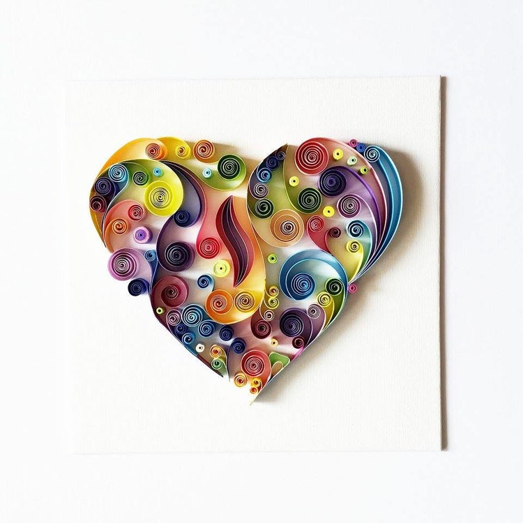 Quilled Paper Art Colourful Heart 78x78 Handmade by Gericards