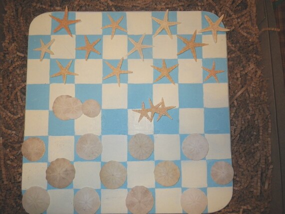 Nautical Beach Themed Checker Set with Real Starfish