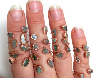 CLEARANCE SALE // Green Aventurine and Copper Electroformed Rings // Open ring // Raw Stone Ring /// Prosperity Stone Ring /// Boho Jewelry