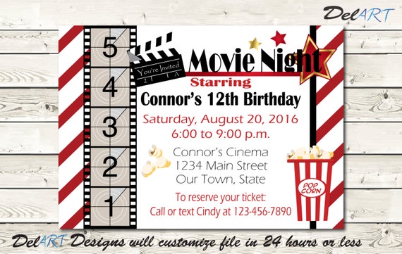 Movie Night Invitation Birthday Party School Get-together