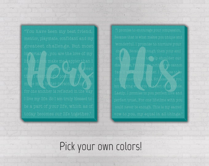 WEDDING VOWS CANVAS Art - His and Hers Vows - Wedding Anniversary Present - Many Sizes and Custom Colors!