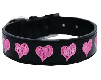 Embroidered Dog Collar, "Hearts"