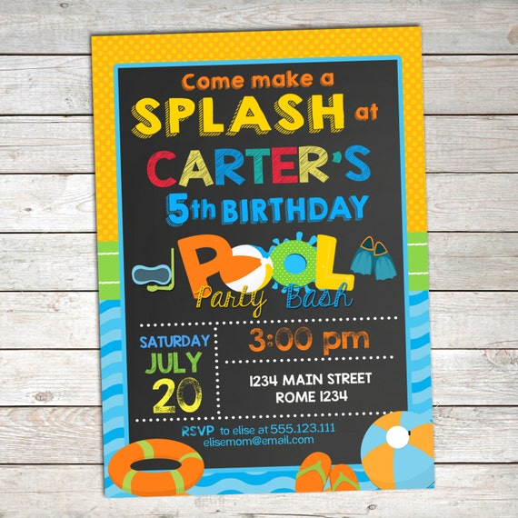 Pool Party Chalkboard Invitation Pool Party Birthday