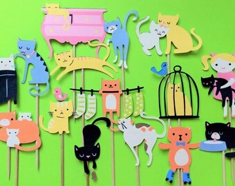 Cat cupcake toppers, 15 cat toppers, cat cake toppers, kitty toppers, kitty cupcake toppers, toppers cat, cake toppers cat, kitten