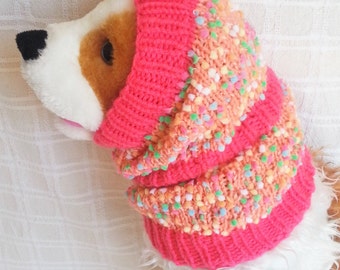 Colorful Dots Snood PINK / Hand Knit / Long Ear Covering / Cold Weather Snood/dog gift/3Sizes