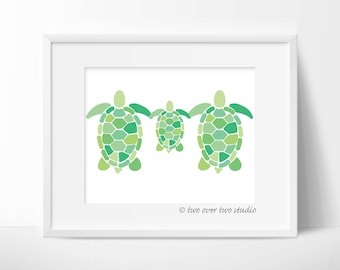 Turtle Family Digital Print: "TURTLE FAMILY" Printable Art for Nursery, Kids Room, New Baby, Baby Shower Gift
