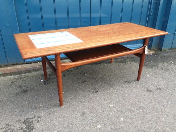 round coffee plan g table Teak Tile Vintage Coffee Top Danish Table. Arrebo Mobler 1960s