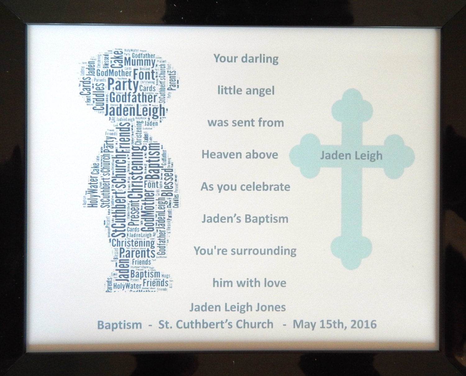Boys Personalised Baptism / Christenintg Word Art With Poem