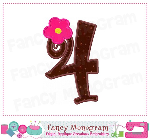 Birthday Number 4 applique4Birthday Number 4 designGirl
