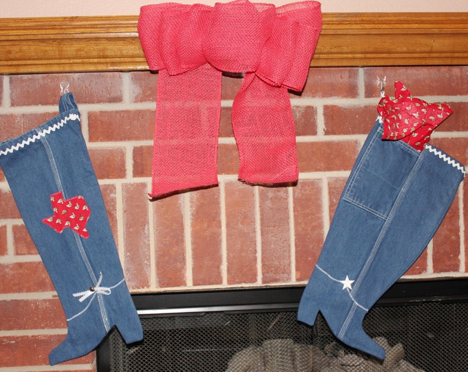 HALF PRICE ** Up-cycled Blue Jeans Christmas Stockings with Goose theme. Hunters Christmas Gift