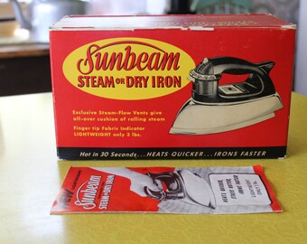 Vintage Advertising Box with Great Graphics, Red Sunbeam Steam Iron Box, Prop for Your Laundry Room, Kitchen Display Box, Red Box