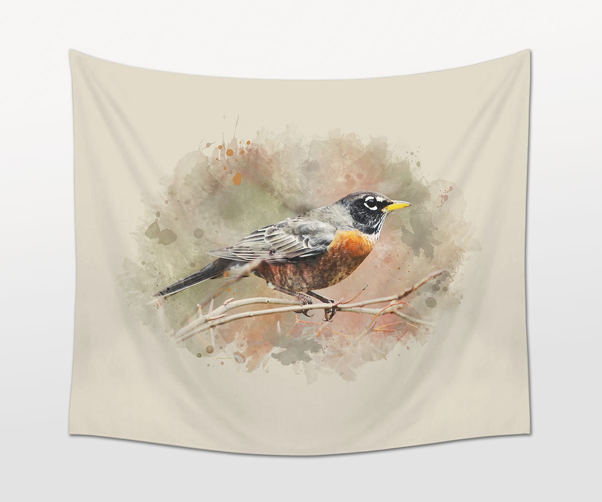 Tapestry Bird Art Nature Wall Hanging American by Macrografiks