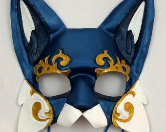 Ornate Blue Leather Cat Mask