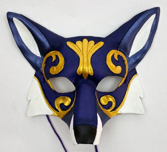 Ornate Purple Leather Fox Mask Purple Kitsune Mask by