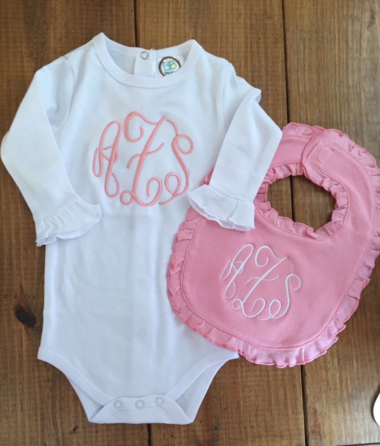 Personalized Baby Girl Ruffle Onesie bib by ElleeBellieDesigns