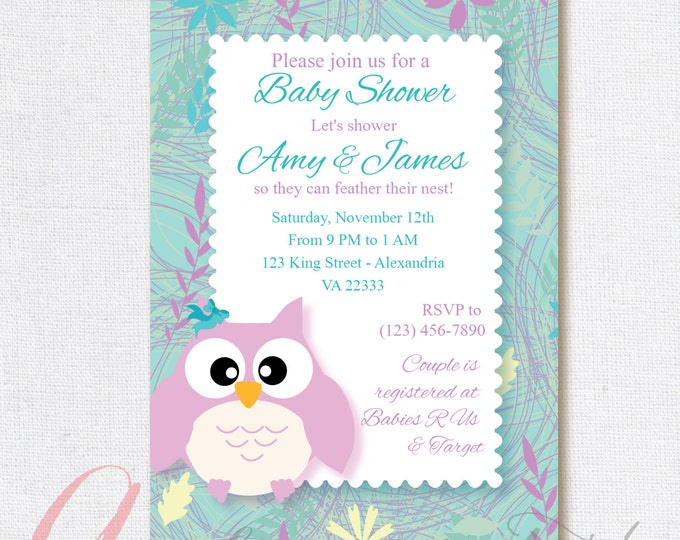 Baby Shower Invitation. Owl Baby shower. Coed babyshower invitation. Owl babyshower. Printable