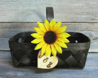 Flower girl basket, wedding basket, flower basket, flower girl, rustic basket, rustic flower basket, wicker basket, sunflower wedding decor