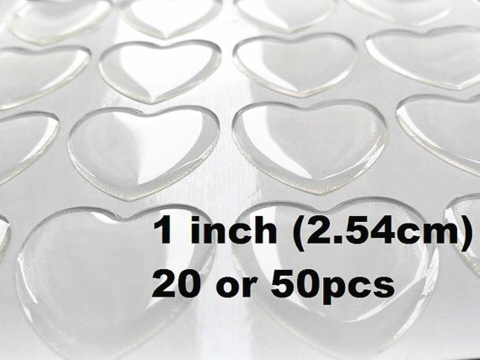 20 or 50 1 inch (2.54cm) High Quality Clear Heart Epoxy Stickers from