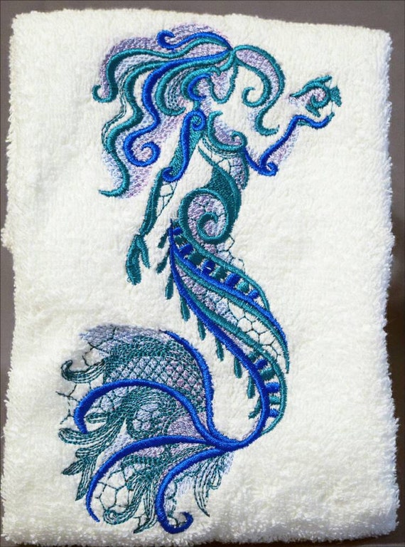 Mermaid Hand Towels Mermaid Art Beach Mermaid Embroidery