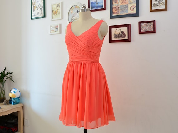 Short Bridesmaid Dresses Coral Chiffon by StarCustomDress on Etsy