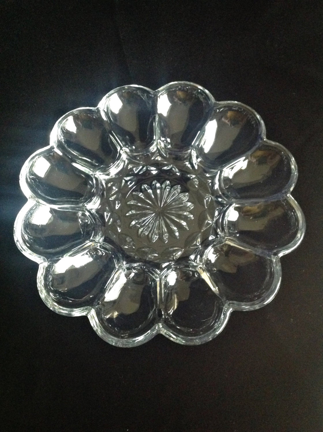 Vintage Deviled Egg Plate Crystal Glass Kitchen Glassware