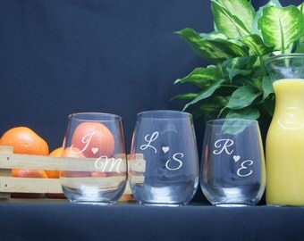 Personalized Stemless Wine Glasses / Monogram Glasses / Etched Glasses / Custom / Personalized Wine Glass / Select ANY QUANTITY