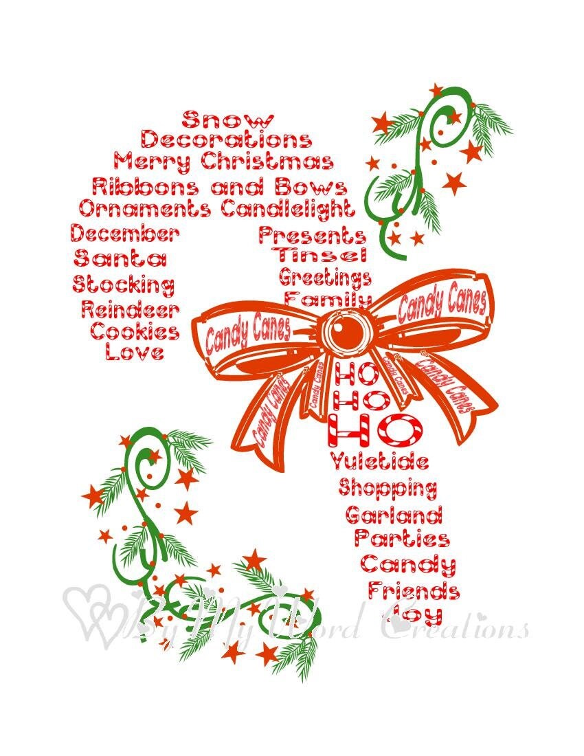 Christmas Decoration Art Christmas Candy Cane Word Art