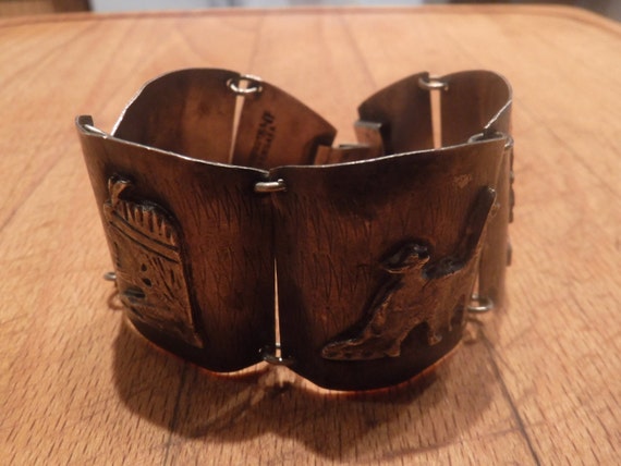 Vintage Heavy Peruvian Inca 900 Silver Panel Bracelet Heavy 39.1 grams 6.5" Long Signed JF 900 Peruana Handmade Silver Panel Bracelet
