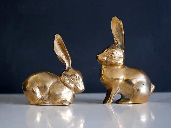 2 Vintage Brass Rabbit Figurine, Animal Figurine, Childrens Room Decor, Animal Art, Whimsical Rabbit Art, Rabbit Lover Gift, Rabbit Decor