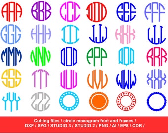 Circle monogram fonts / Silhouette Studio / svg, dxf, png, ai, eps / circle alphabet font / circle cutting file