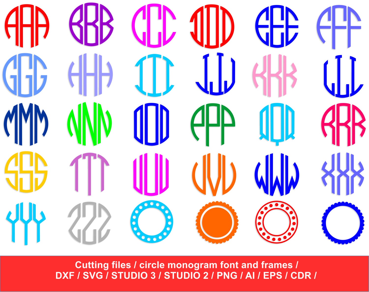 Circle monogram fonts / Silhouette Studio / svg dxf png