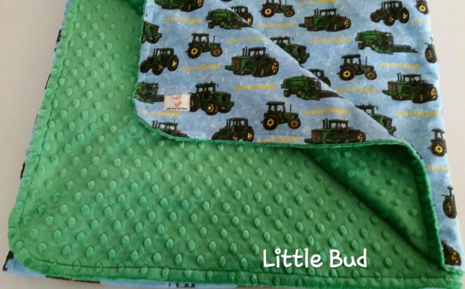 John Deere with Green Minky Bubble Dot Blanket by LilBudBoutique