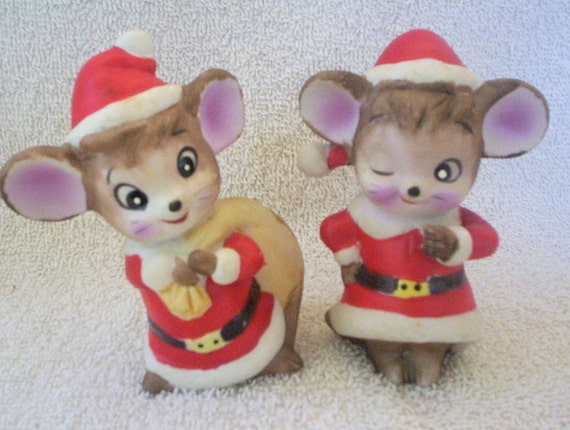 vintage christmas mouse figurine