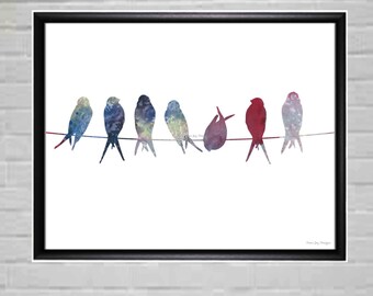 Birds on Wire Black and White Wall Art Minimalist Poster Printables Printable Wall Art Printable Wall Decor Printable Digital File DIY Print