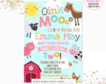Farm Invitation Girls Farm Invitation Pink Farm Invitation Petting Zoo Invitation Old MacDonald Farm Birthday Invitation BarnYard Party