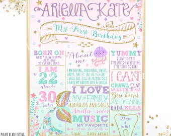 Mermaid Birthday Sign First Birthday Chalkboard Poster Little Mermaid Birthday Chalkboard Sign Birthday Poster Whimsical Under The Sea Party