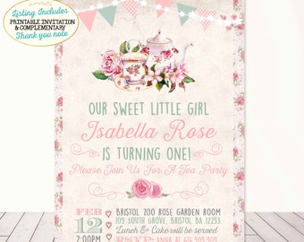 Tea Party Birthday Invitation Tea Party Invitation Shabby Chic First Birthday Invitation Vintage Tea Party invitation Vintage Rose Tea Party