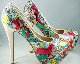 Disney Little Mermaid Heels, Disney Princess, Going Out Shoes, Comic Book Shoes, OOAK, Customised