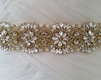 GOLD ALEXA Bridal Sash, Bridal Belt, Wedding Sash, Wedding Dress Sash, Wedding Dress Belt, Wedding Belt, Vintage Wedding, UK Bridal Sash