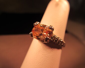 Cool Retro Sterling Silver Orange Gemstone CZ Ring - 7