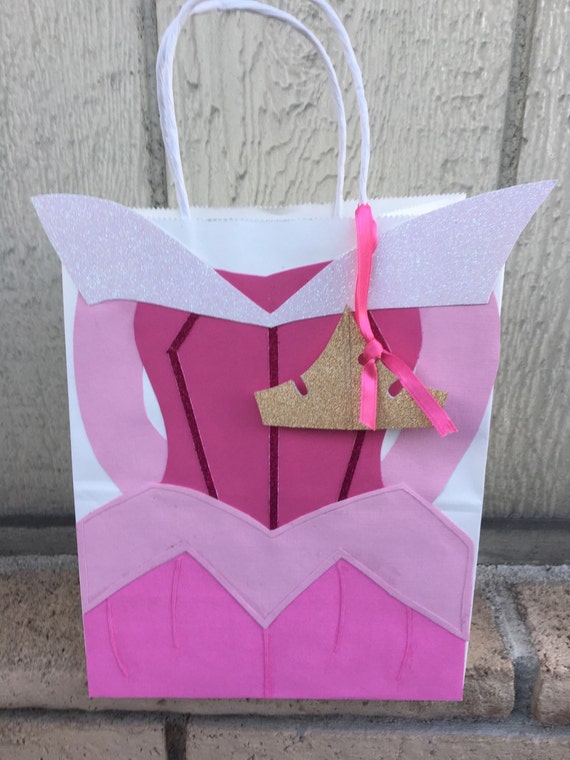 Handmade Sleeping Beauty Inspired gift bag with crown gift tag